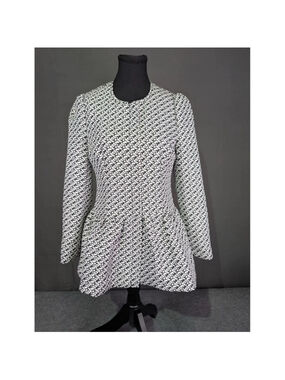 Anthro Harlyn Blazer Women’s XS Geometric Peplum Preppy Corpcore Black White